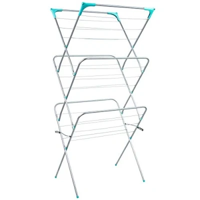 Image of Highlands® 3 Tier Indoor Airer with Drying Space, Metal, Silver, 15 m, Clothes Airer, and Outdoor Laundry Horse Rack