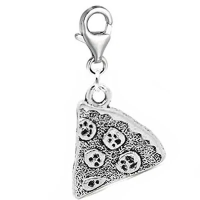 Image of JewelleryJoy Silver tone Pizza Slice Clip On Charm Pendant Friendship in Organza Gift Bag (Silver 2 Slices)