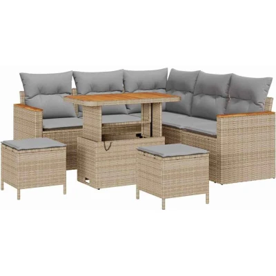 Image of vidaXL 8 Piece Garden Sofa Set with Cushions Beige Poly Rattan Acacia