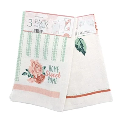 Image of COUNTRY CLUB 100% Cotton Pack of 3 Home Sweet Design Velour Kitchen Tea Towels