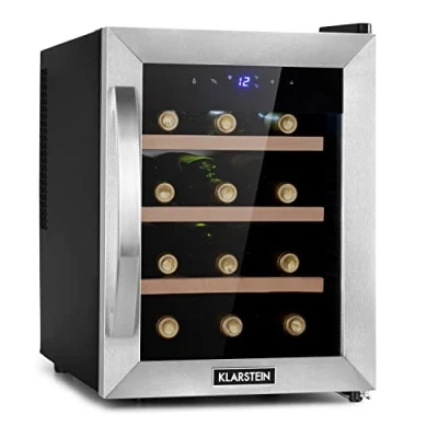 Image of Klarstein Free standing Wine Cooler Drinks Fridge, Single Zone Fridges Cooler, Indoor/Outdoor Small Beer Fridge with Glass Door, UV Protection Refrigerator w/Touch Pad, 4 22C, 12 Bottles