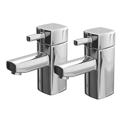 Image of EcoSpa Bath Pillar Taps Twin Pair Bathroom Hot and Cold Chrome Lever
