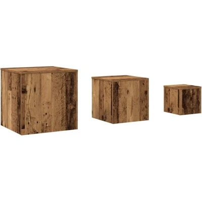 Image of vidaXL Side Tables Set of 3 Artisan Oak Engineered Wood Modern, Square Nesting for Living Room &amp; Bedroom Versatile, Easy to Clean Large, Medium Small Sizes