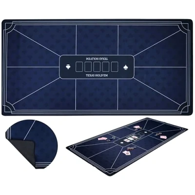 Image of Engelhart 320997 Blue Poker Mat Non slip Playing Surface 180 cm x 90 Thickness: 3 mm Printed Polyester and Rubber Tablecloth Casino Gaming Accessory