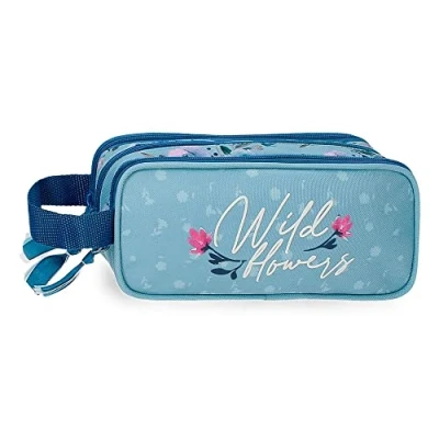 Image of Movom Wild Flowers Triple Pencil Case Blue 22x10x9 cms Polyester