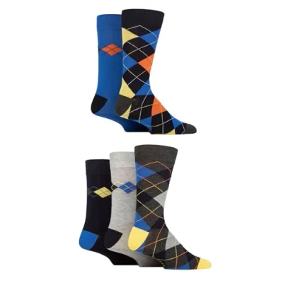Image of SockShop Men&#039;s Patterned Bamboo Socks Bright Colourful Natural Various Designs for Everyday Wear Size 7 11 Multipack of 5 (7 11, Argyle Navy Bright)
