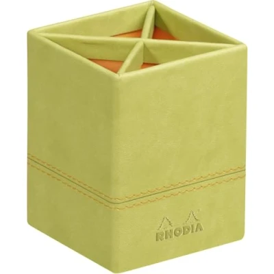 Image of RHODIA 318816C Anise Pencil Pot 8x8x11 cm Orange Saddle Stitching Faux Leather Exterior Rhodiarama Home Office Collection Organization &amp; Design Storage