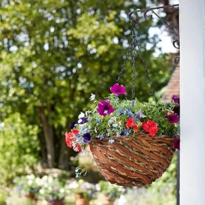 Image of Garden Mile® Hanging Basket 14in Artificial Baskets Floral Decorative Ornamental Outdoor Indoor Wall Mounted Bracket Chain Planter Hook (Rafiki 14in)