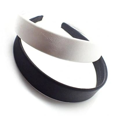 Image of Topkids Accessories 2.5cm/1&quot; Satin Alice Bands Adult Women, Head Band, Headbands for Women&#039;s Hair, Hair Ladies Headbands, Girls (Set of 2, White + Black)