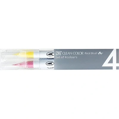Image of Kuretake Zig Clean Colour Pop Real Brush Water Based Dye Pen Set of 4, Tip