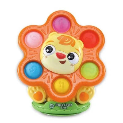 Image of LeapFrog Pop &amp; Count Lion, Sensory Suction Cup Toy with Squishy Buttons, 6 Colourful Poppers for Tactile Play, Cause Effect Learning, Learning Ages 6, 12, 18 Months +, English Version