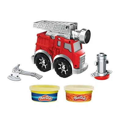 Image of Hasbro Play Doh F0649 Firefighter Wheels Small Fire Brigade Playset for Children from 3 Years with 2 Cans Doh, Multi Coloured, Mittel