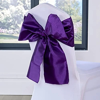 Image of linen Taffeta Sashes Wedding Chair Covers Purple Bows Chairs Decoration Party UK Vibrant Solid Colours (Purple, 10 PCS)