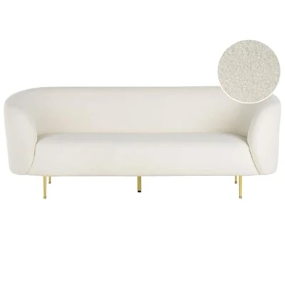 Image of Beliani 3 Seater Sofa Curved Glam Art Deco Boucle Fleece Gold Legs White Loen
