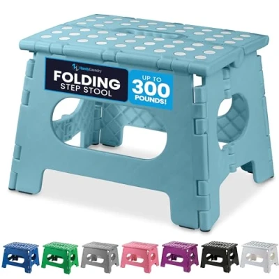 Image of Handy Laundry Folding Lightweight Step Stool is Sturdy Enough to Support Adults and Safe for Kids. Opens Easy with One Flip. Great Kitchen, Bathroom or Bedroom. (Teal)