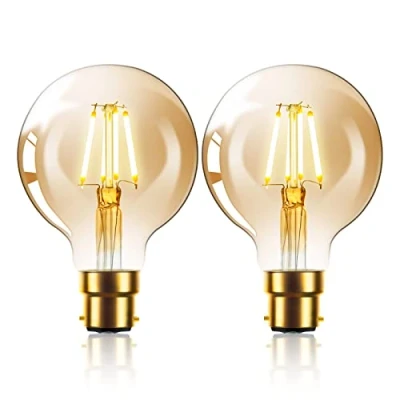 Image of Vintage Edison LED Light Bulb 6W G80 Globe Filament B22 Bayonet Cap Retro Style Decorative Warm White 2800K, 2 Pack