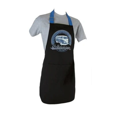 Image of BRISA VW Collection Volkswagen Cooking Kitchen Grill Baking Apron for Women &amp; Men with T1 Bus Campervan Motif (Vintage Logo/Black)
