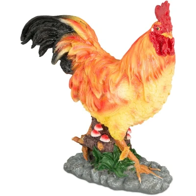 Image of Relaxdays Garden Rooster Ornament, Weatherproof, Hand Painted Chicken Figurine, UV Resistant Decor, Statue, Polyresin, 34 x 30 11 cm