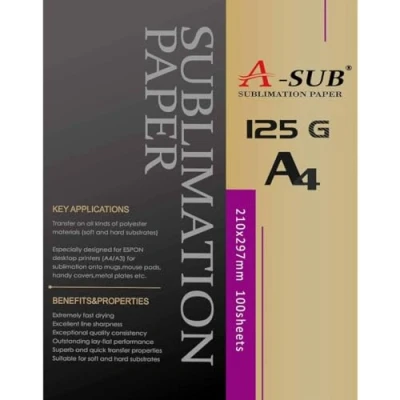 Image of A SUB Sublimation Paper A4, 210x297mm, 100 Sheets, 125gsm, Compatible with EPSON, SAWGRASS, RICOH, Brother Printers