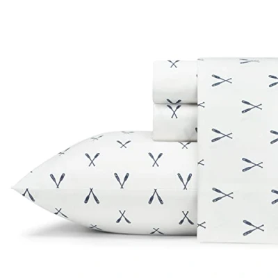 Image of Eddie Bauer Twin Sheets, Cotton Percale Bedding Set, Crisp &amp; Cool Home Decor (Eddies Oar, Twin)