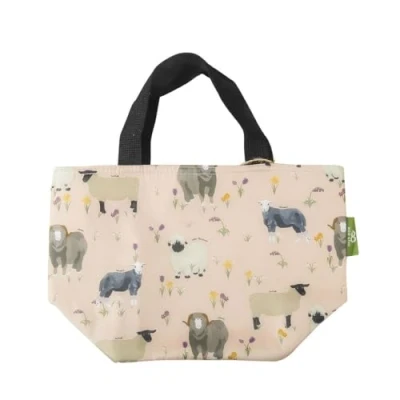 Image of ECO CHIC Insulated Lunch Bag Poppies Navy (Sheep Realism Beige)