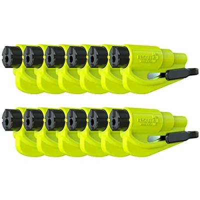 Image of resqme Family Pack of 12, The Original Emergency Keychain Car Escape Tool, 2 in 1 Seatbelt Cutter and Window Breaker, Made USA, Yellow