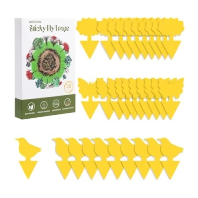 Image of aonova Fruit Fly Traps, Pack 30 Yellow Double sided Fungus Gnat Sticky Catcher for Plants Indoor and Outdoor Insects Control Non Toxic, Waterproof
