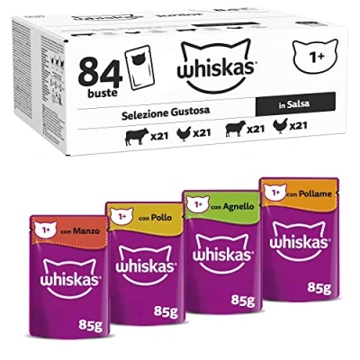 Image of Whiskas 1+ Adult Classic Selection in Gravy 84 Pouches, Wet Cat Food, Megapack (84 x 85 g)