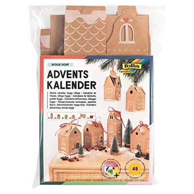 Image of folia 9385 Hygge Village Advent Calendar Set, DIY Craft Set with Gift Boxes for Filling, 24 Houses Hanging or Standing, as a and Special Christmas Decoration, Reusable