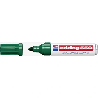 Image of edding 550 permanent marker green 10 pens round tip 3 4 mm waterproof, quick drying, smear proof for cardboard, plastic, wood, metal, glass and fabric