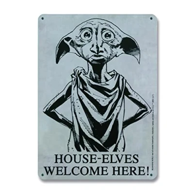 Image of Logoshirt®️ Harry Potter I Dobby House Elves Welcome Metal sign Tin plaque Magnet board Small DIN A5 Licensed original design