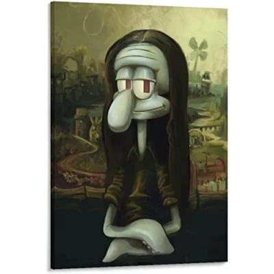 Image of Funny Mona Lisa Poster Print Octopus Spoof Classic Wall Decor on Canvas Art Artwork Painting Picture for Room Unframed,30x45cm
