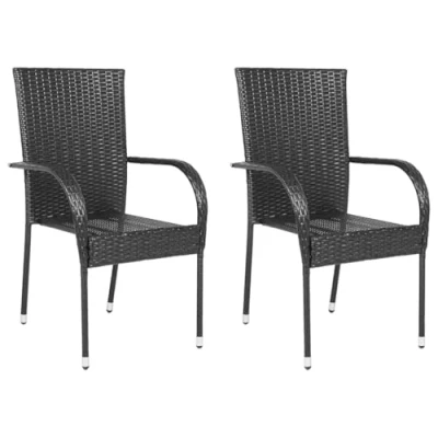 Image of vidaXL 2x Outdoor Stacking Dining Chairs Poly Rattan Black Furniture Seat