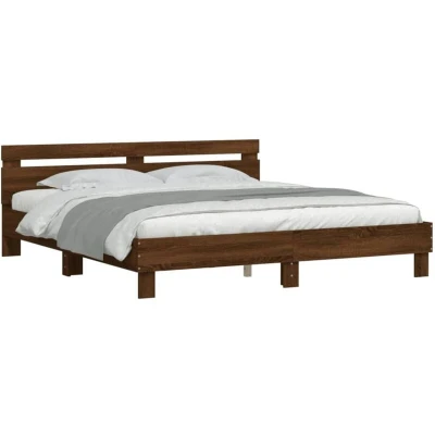 Image of vidaXL Bed Frame with LED without Mattress Brown Oak 160x200 cm