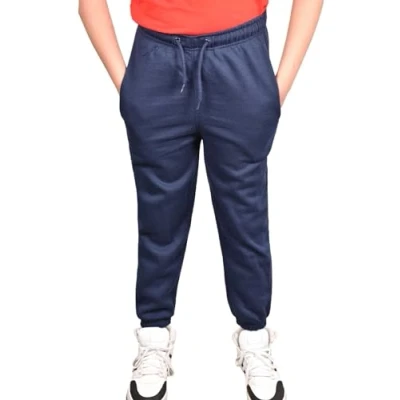 Image of True Face Kids Trouser Fleece Jogging Bottoms PE Sweatpants Multi Pockets Drawstring Elasticated Joggers Cuffed Girls Boys Plain Sports School Pants Navy 9/10
