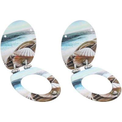 Image of vidaXL WC Toilet Seats 2 pcs with Soft Close Lids MDF Muschel Design