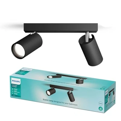 Image of Philips Idris 2 Head spot, GU10 lamp not Included, Black, IP44, Water Resistant