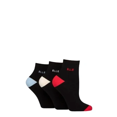 Image of Women&#039;s 3 Pair Elle Plain, Striped and Patterned Cotton Anklets with Smooth Toes Seafarer Contrast 4 8