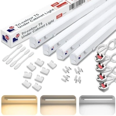 Image of Morris LED Under Cabinet Light Linkable 3 Colours in 1 3000k/4000k/6500k Kitchen UK Plug Included 288mm, 550mm, 850mm,1150mm (288mm, 4 Pack)