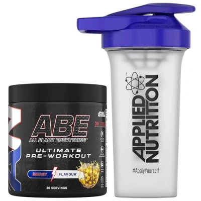 Image of Applied Nutrition Bundle ABE Pre Workout 375g + 700ml Protein Shaker All Black Everything Powder, Energy &amp; Physical Performance with Creatine, Beta Alanine (Energy Flavour)