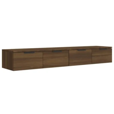 Image of vidaXL 2x Wall Cabinets Floating TV Unit Sideboard Entertainment Centre Mounted Hanging Cabinet Console Media Brown Oak Engineered Wood
