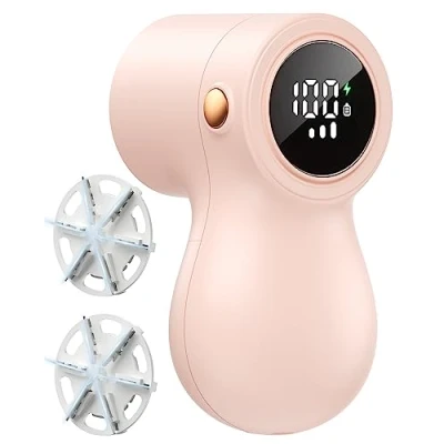 Image of Rechargeable Fabric Shaver, coldSky Lint Remover for Clothes with Digital Display, Electric Shaver 6 Leaf Blades, 3 Speeds Defuzzer Removing Fuzz and Pill from Sweater Pink