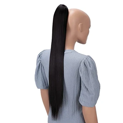 Image of CAISHA 28&quot; Extra Long Straight Ponytail Hairpiece Heat resistant Synthetic Fibres Black Brown H158