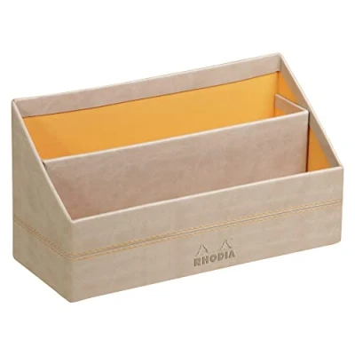Image of RHODIA 318845C Beige Letter Holder 25x10x14 cm Orange Saddle Stitching Faux Leather Exterior Rhodiarama Home Office Collection Organization &amp; Designer Storage