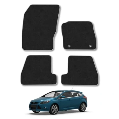Image of Car s Compatible with withd Focus (2011 2014) [MK3] Tailored Fit Grey Trimmed Carpet Floor Set Accessory Black Custom Fitted 4 Pieces Clips Anti Slip Backing &amp; Trim Edging