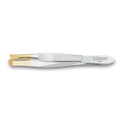 Image of 3 Claveles 12244 Tweezers Tweezers, Slanted, Wide Tip 8 cm Gold