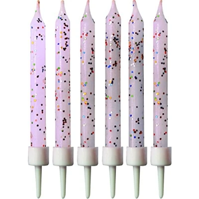 Image of Anniversary House Pack of 12 Light Purple Glitter Birthday Candles with Holders, 7.5 Centimeters, Celebration Cake Decoration, AHC131, Lilac