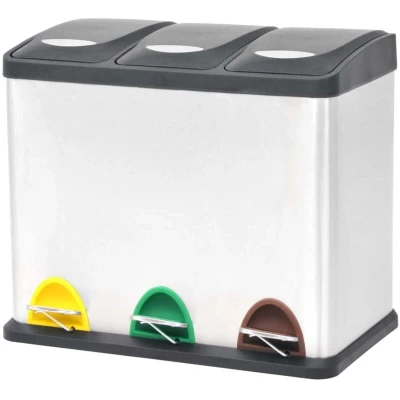 Image of vidaXL Recycling Pedal Bin Garbage Trash Stainless Steel 24 L