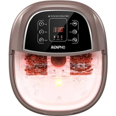 Image of RENPHO Motorized Rollers Foot Spa Massager, Bath with Fast Heating, Automatic Massage, Powerful Bubble Jets, Pedicure for Tired Feet, Adjustable Timer and Temperature,Brown