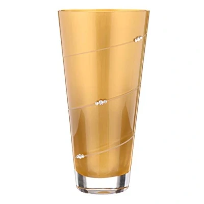 Image of DIAMANTE Swarovski Gold Metallic Silhouette Conical Tapered Vase with Crystals 25cm